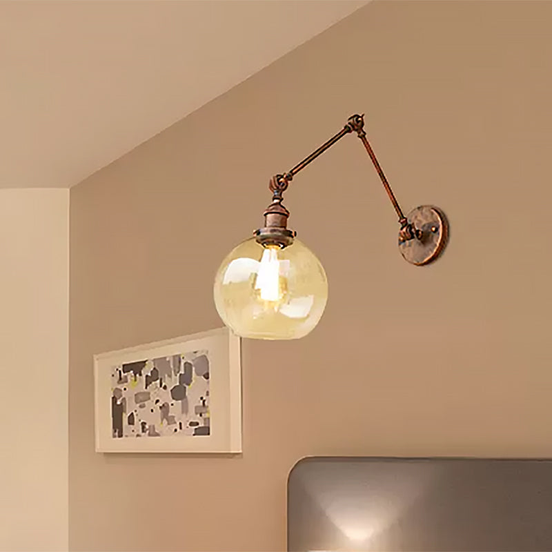 Industrial Bedroom Wall Sconce Lighting Fixture With Clear Glass Globe Shade - Black/Antique