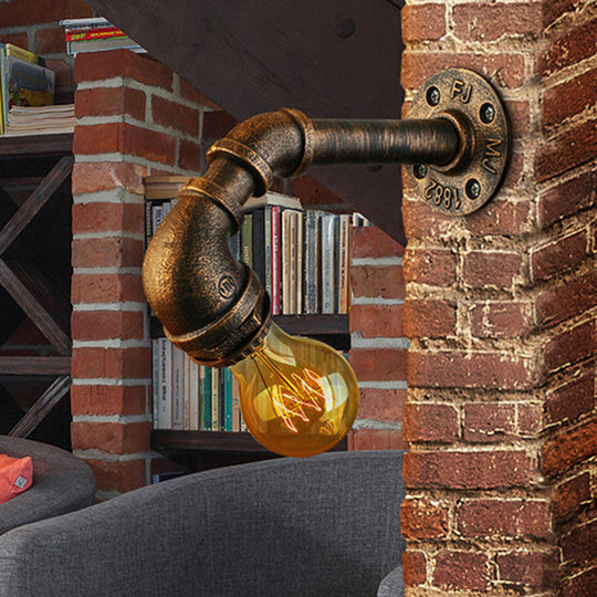 Industrial Wrought Iron Sconce With Water Pipe And Bronze Finish