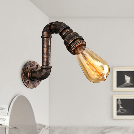 Industrial Wrought Iron Sconce With Water Pipe And Bronze Finish