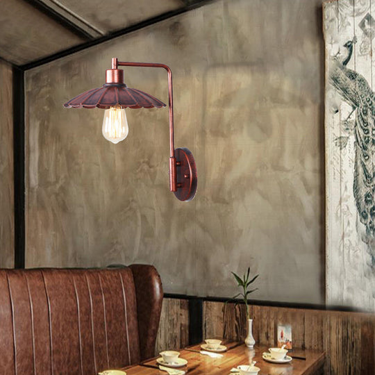 Copper Industrial Wall Sconce With Cone/Dome/Wide Flare Shade - Stylish Dining Room Light Fixture