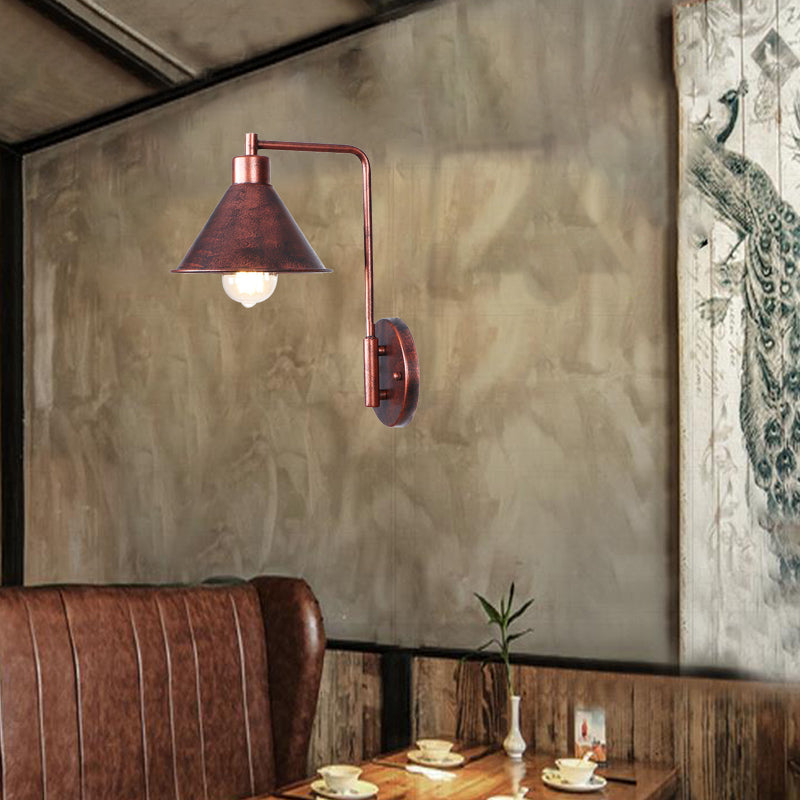 Copper Industrial Wall Sconce With Cone/Dome/Wide Flare Shade - Stylish Dining Room Light Fixture