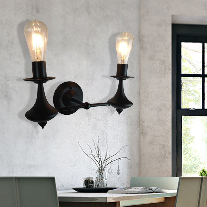 Industrial Metal Exposed Bulb Wall Sconce Light Fixture 1/2 For Dining Room 2 / Black