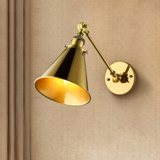 Industrial Style Conical Wall Mount Light For Living Room - Metallic Brass/Bronze Finish