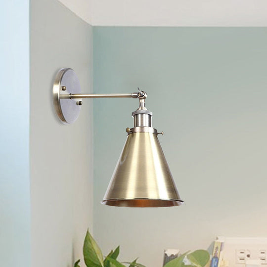 Industrial Style Conical Wall Mount Light For Living Room - Metallic Brass/Bronze Finish