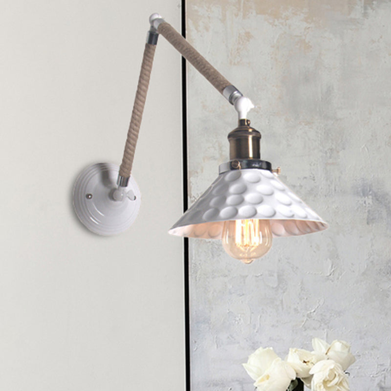 Industrial Style Metal Conic Wall Sconce With Swing Arm - 1 Light Corridor In White