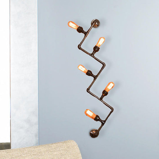 Industrial Style Bronze Wall Sconce With Wavy Design - Metallic Pipe Finish 2/5 Bulbs Perfect For