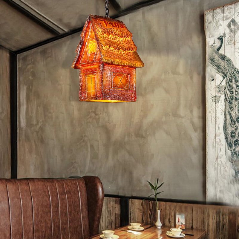 Vintage Hanging Ceiling Light With House Shade Resin - Brown/Pink Pendant Lighting For Dining Room