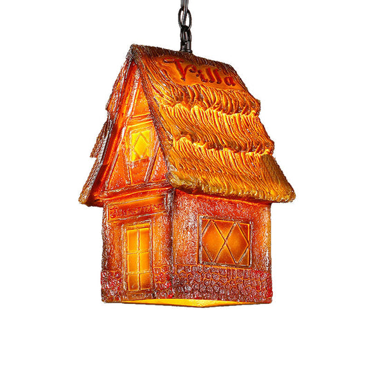 Vintage Resin House Shade Hanging Pendant Light for Dining Room in Brown/Pink