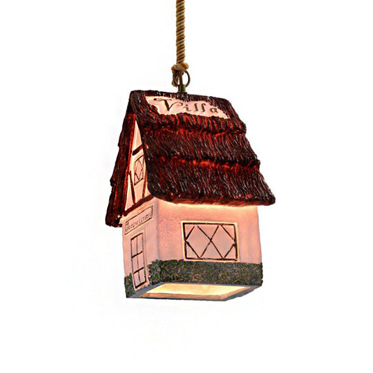 Vintage Resin House Shade Hanging Pendant Light for Dining Room in Brown/Pink