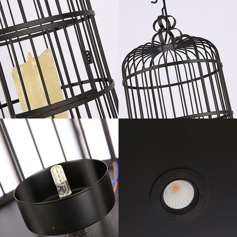 Industrial Metal Pendant Light Kit for Dining Room - Black/Blue Cylinder Design