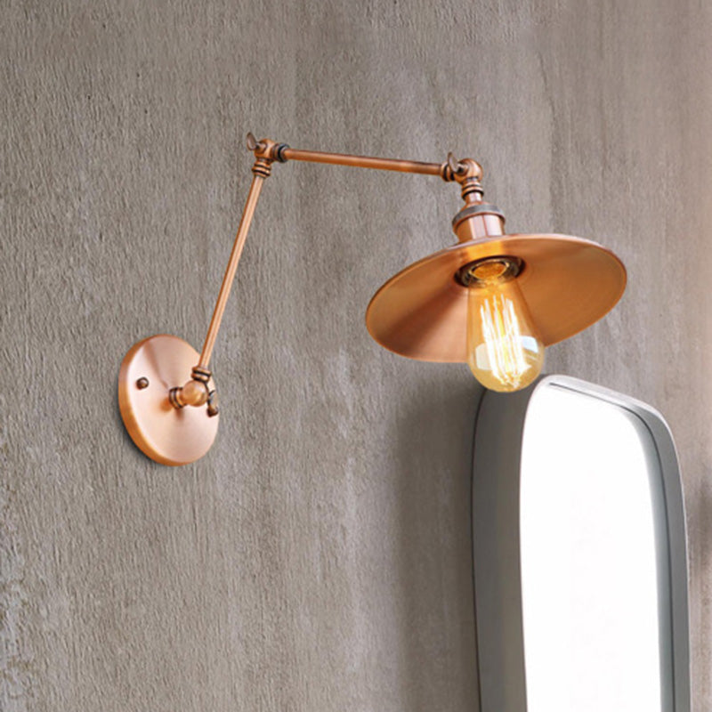 Vintage Saucer Wall Sconce - Stylish Swing Arm Light In Brass/Copper