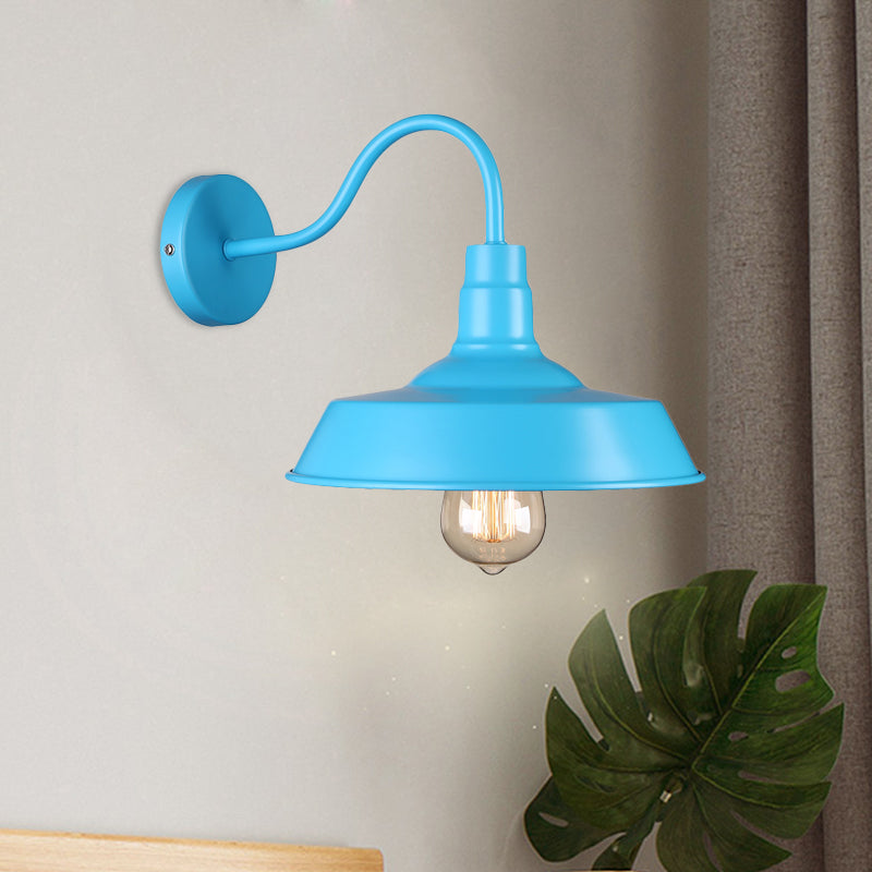 Industrial Stylish Barn Wall Sconce Lamp With Gooseneck Arm In Blue/Pink - 10/14 Wide