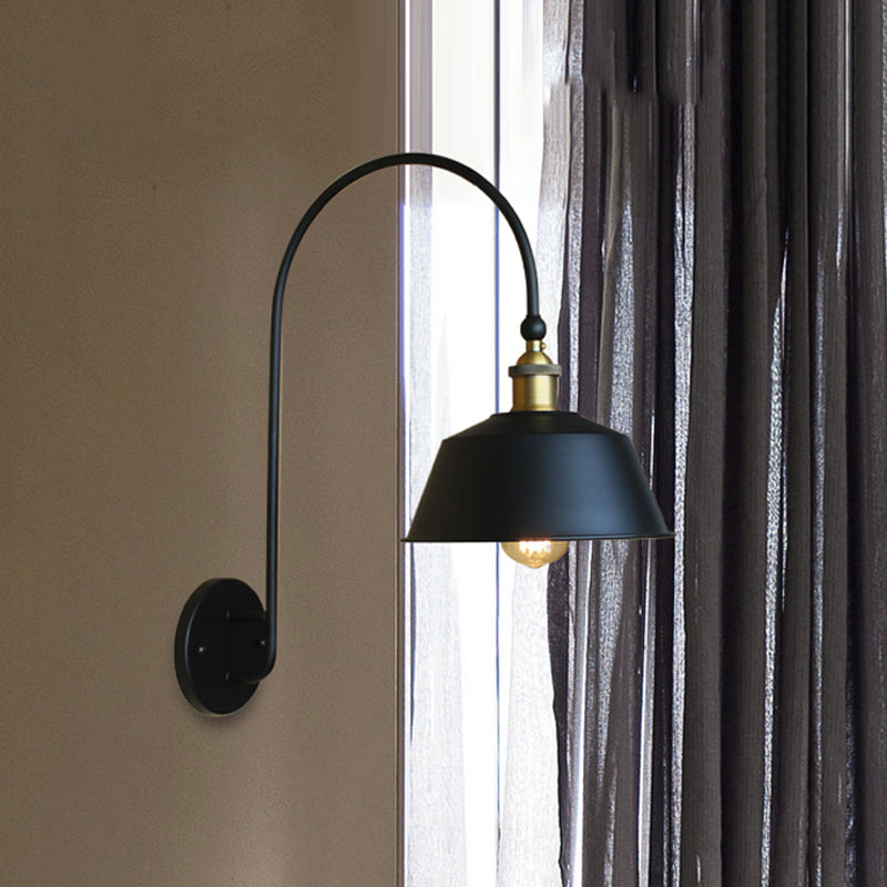 Retro Style Barn/Tapered Shade Wall Light - 10/14 W 1 Metallic Sconce In Black