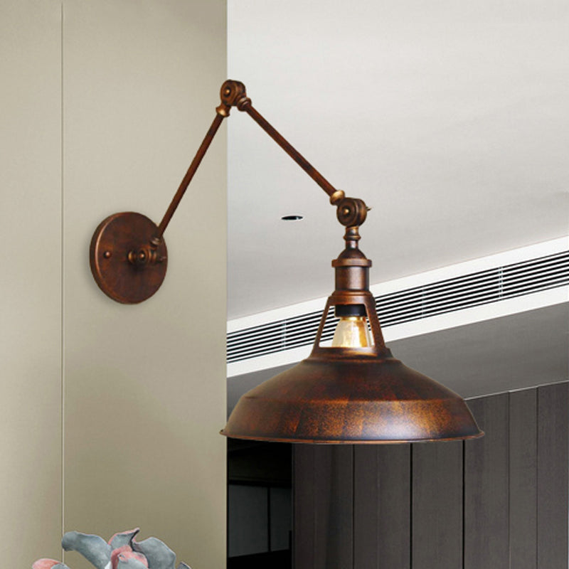 Industrial Metallic Swing Arm Wall Sconce - Black/Rust Barn Shade 1 Light Study Room Mount