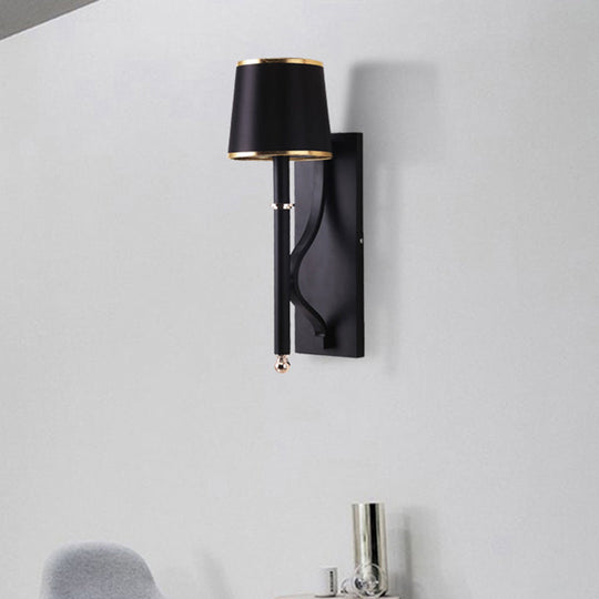 Minimalist Metallic Wall Sconce Light 1-Light Black/Flaxen For Bedroom - 16/18.5 Cone Mount Lighting