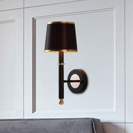 Minimalist Metallic Wall Sconce Light 1-Light Black/Flaxen For Bedroom - 16/18.5 Cone Mount Lighting