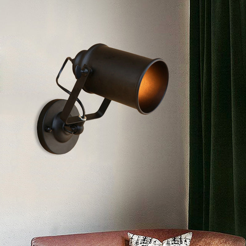 Antique Style Cylinder Sconce Light With Metallic Finish And Wall Mount In Black/Rust For Living