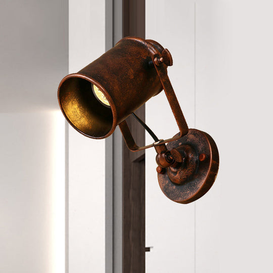 Antique Style Cylinder Sconce Light With Metallic Finish And Wall Mount In Black/Rust For Living