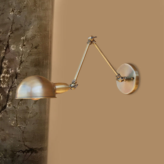 Retro Dome Wall Sconce - Brass/Chrome Swing Arm Metal Lighting For Bathroom