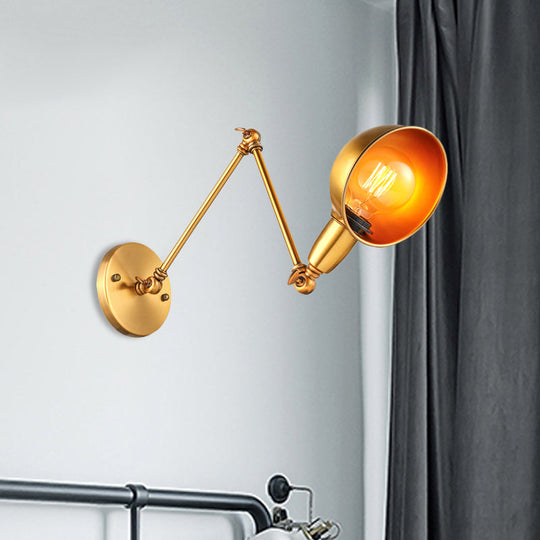 Retro Dome Wall Sconce - Brass/Chrome Swing Arm Metal Lighting For Bathroom