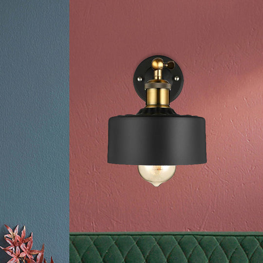 Loft Style Dome/Drum Shade Black Metal Adjustable Wall Sconce Light For Bedroom