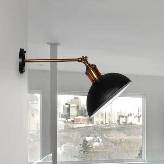 Loft Style Dome/Drum Shade Black Metal Adjustable Wall Sconce Light For Bedroom