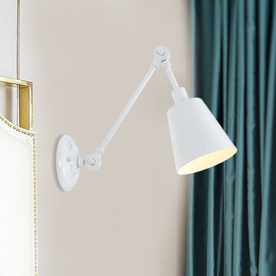 Contemporary Metallic Wall Mount Light: Adjustable Arm Black/Rust Tapered Bedroom Sconce