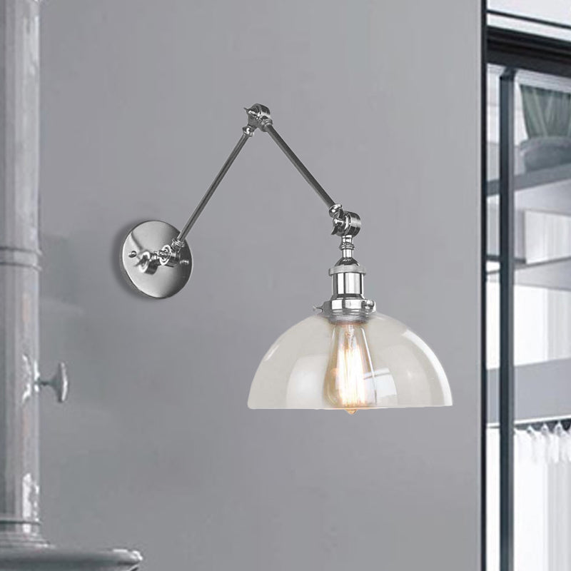 Clear Glass Wall Hanging Dome Light - Industrial Single Bulb Sconce In Chrome Ideal For Dining Room