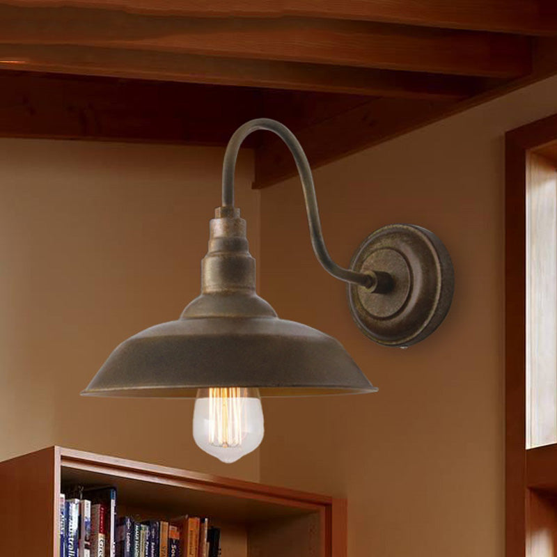 Antique Style Barn Wall Sconce With Gooseneck Arm In Bronze/Rust - Ideal For Bedroom Lighting