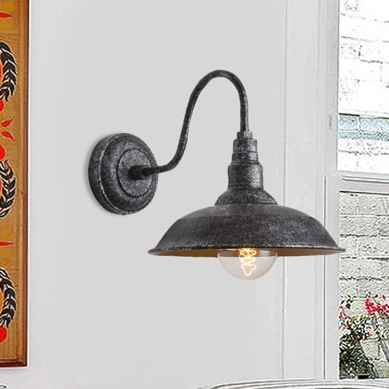 Antique Style Barn Wall Sconce With Gooseneck Arm In Bronze/Rust - Ideal For Bedroom Lighting