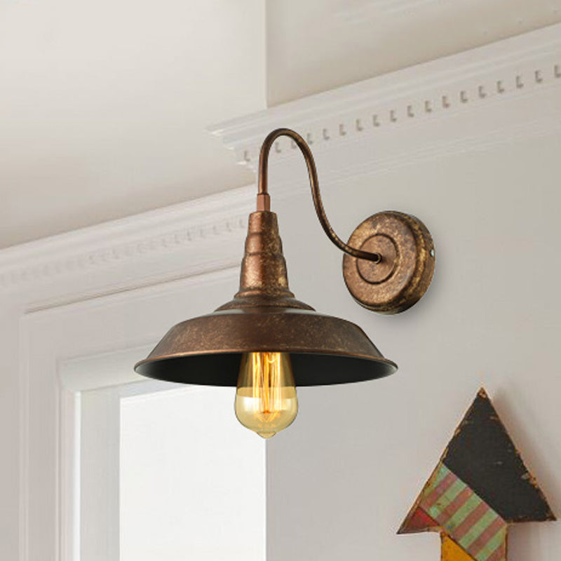 Antique Style Barn Wall Sconce With Gooseneck Arm In Bronze/Rust - Ideal For Bedroom Lighting