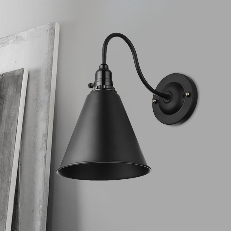 Industrial Black Metal Gooseneck Wall Sconce Light With Conical Shade - Perfect For Dining Room