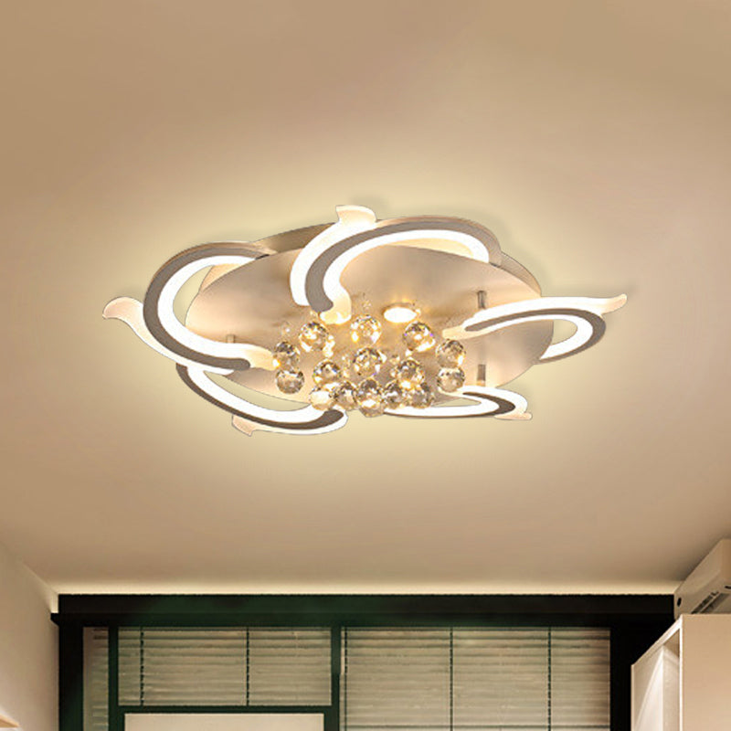 Modern Metallic LED Windmill Ceiling Lamp - White with Crystal Ball - 3/5/6 LED Flush Lighting