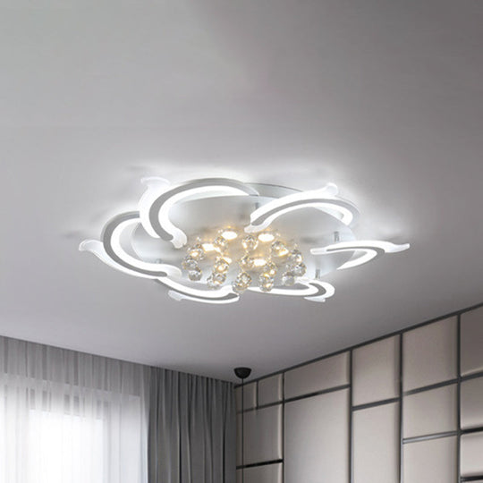 Modern Metallic LED Windmill Ceiling Lamp - White with Crystal Ball - 3/5/6 LED Flush Lighting