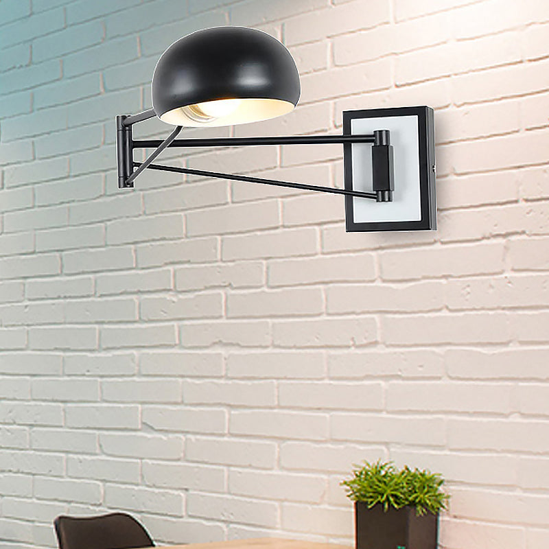 Retro Style Swing Arm Metal Wall Sconce Light With Dome Shade - Black/White Bedside Lighting