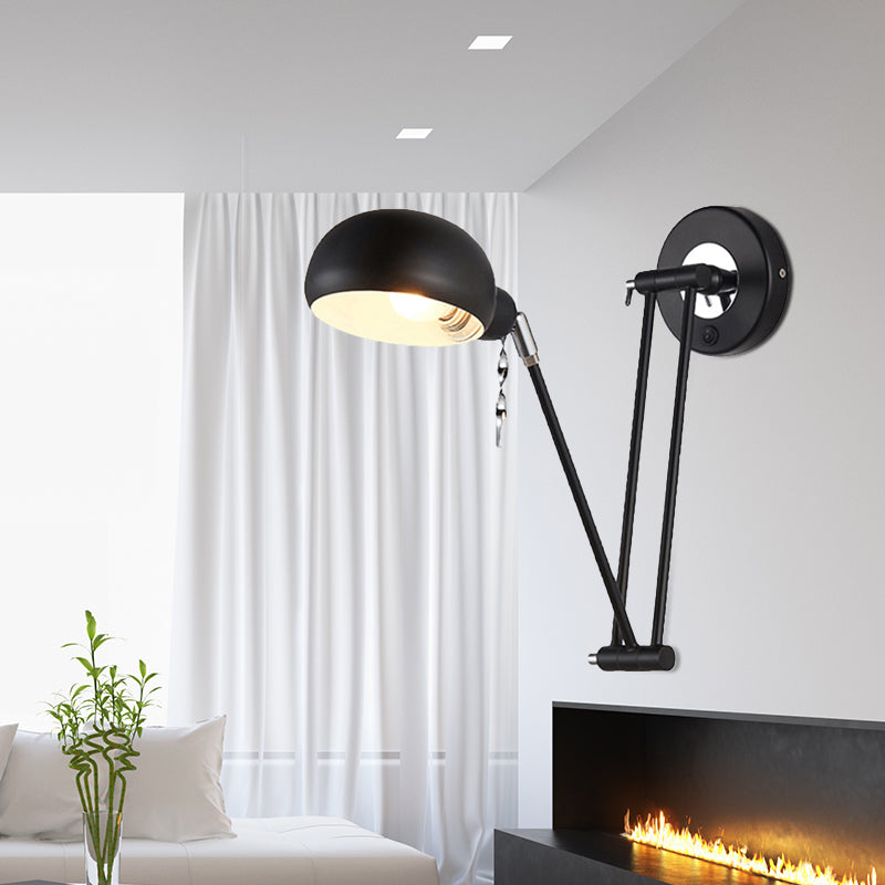 Industrial Retro Swing Arm Wall Light - Metallic Black Bowl Sconce For Living Room Lighting And