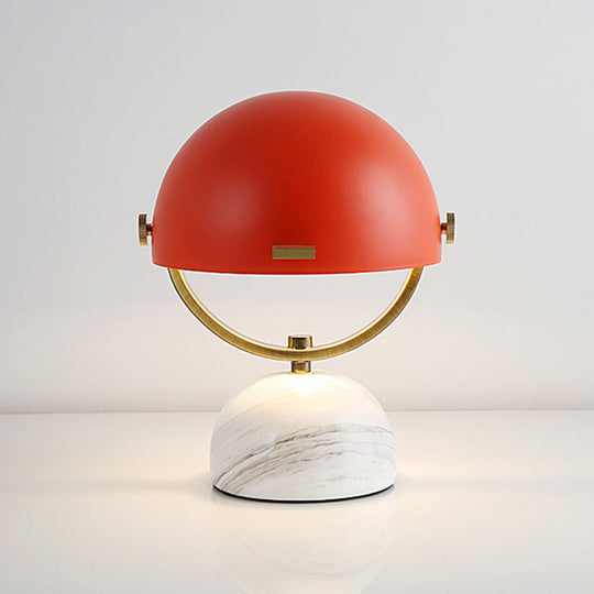 Modern Black/Red Domed Table Lamp With Marble Base - Bedroom Metal Light Red