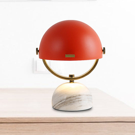 Modern Black/Red Domed Table Lamp With Marble Base - Bedroom Metal Light