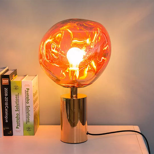 Modern Molten Glass Table Lamp - Hand-Blown Silver/Gold With 1 Head For Living Rooms