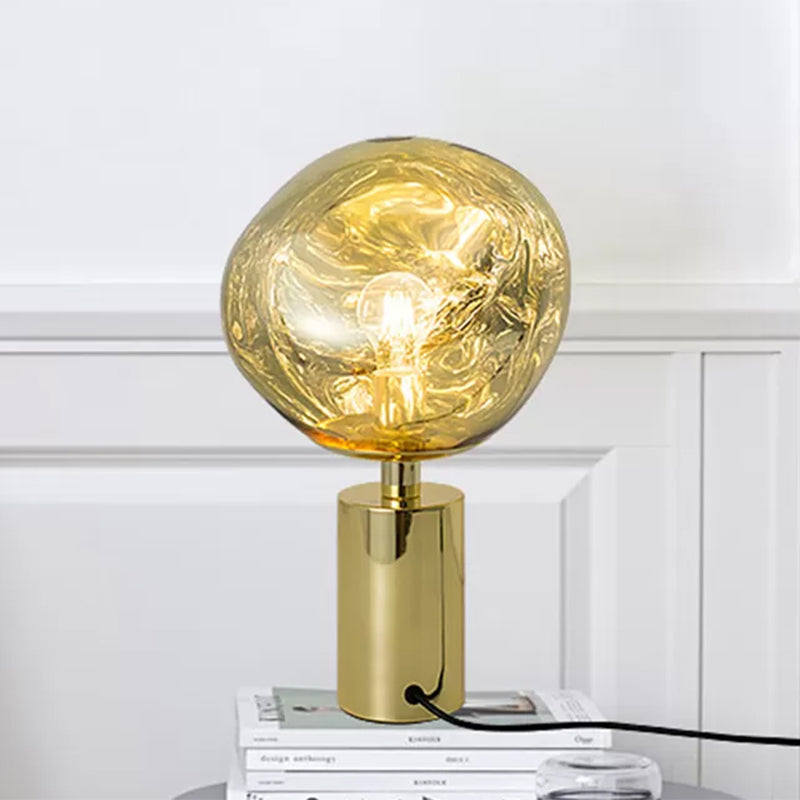 Modern Molten Glass Table Lamp - Hand-Blown Silver/Gold With 1 Head For Living Rooms