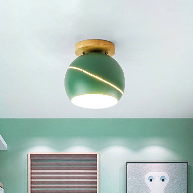 Contemporary Metal Spherical Flush Mount Ceiling Light - Green/Pink/Gray - 1 Head Indoor Fixture