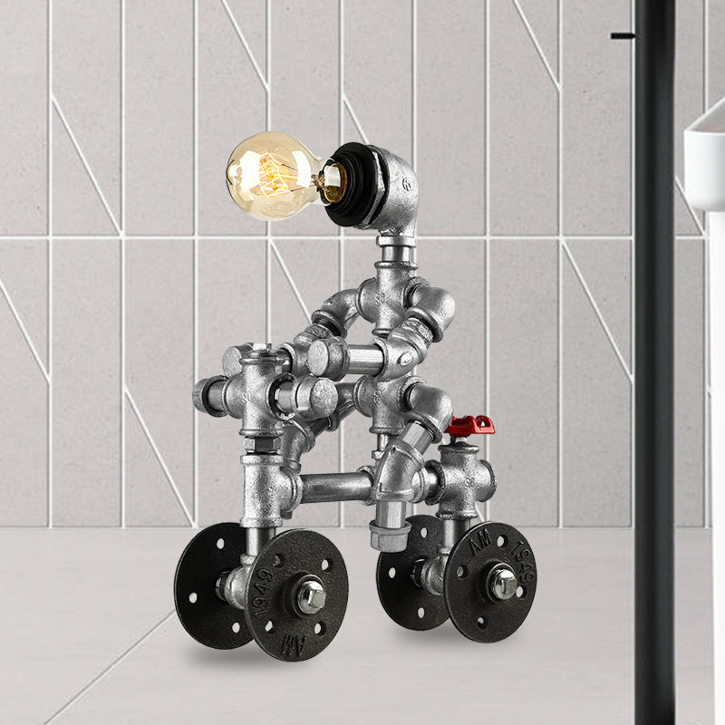 Industrial Wrought Iron Robot Design Table Lamp - Water Pipe 1/3-Bulb Bedroom Standing Light