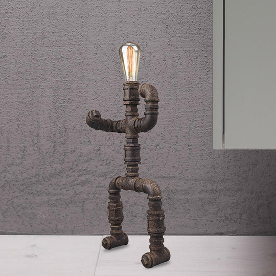 Steampunk Robot Wrought Iron Table Lamp With Pipe Design | Brass/Bronze Finish Perfect For Childrens