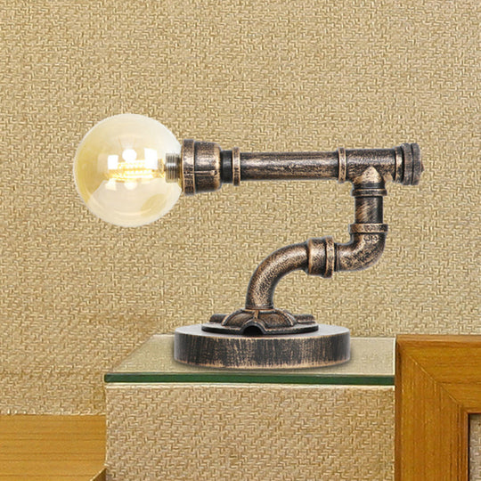 Vintage Single Light Reading Lamp With Antique Silver/Bronze Finish Clear/Amber Glass Globe Shade