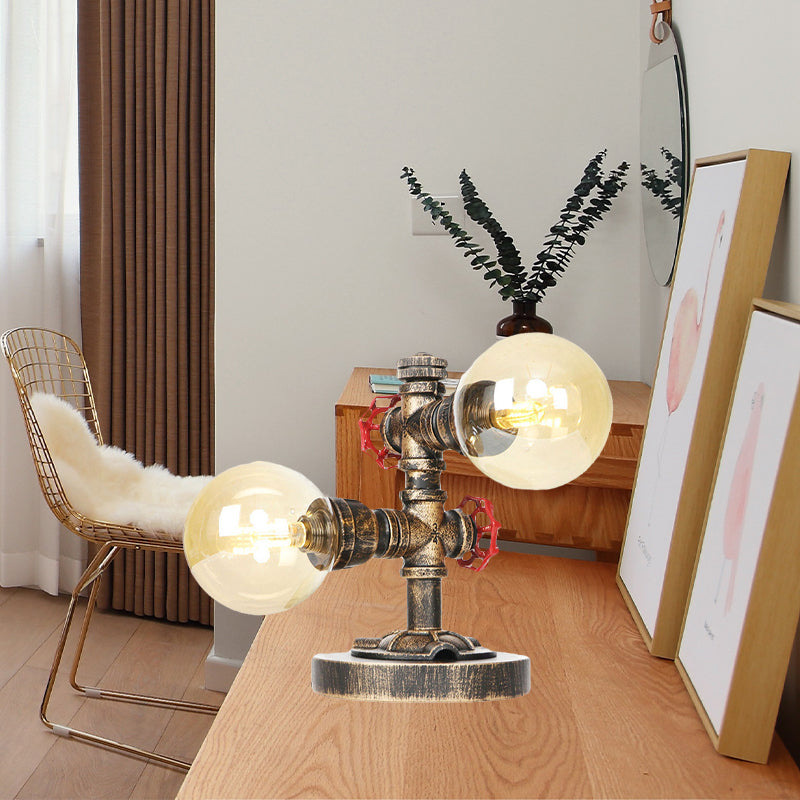 Industrial Antique Silver/Bronze Globe Shade Sconce Lamp With Clear/Amber Glass 2-Light Task