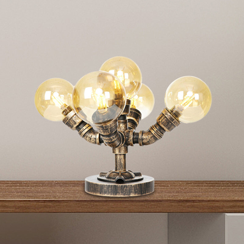 Industrial Style Desk Lamp With Clear/Amber Glass Shade 4/5-Light Antique Silver/Bronze Finish