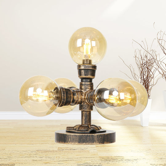 Industrial Style Desk Lamp With Clear/Amber Glass Shade 4/5-Light Antique Silver/Bronze Finish