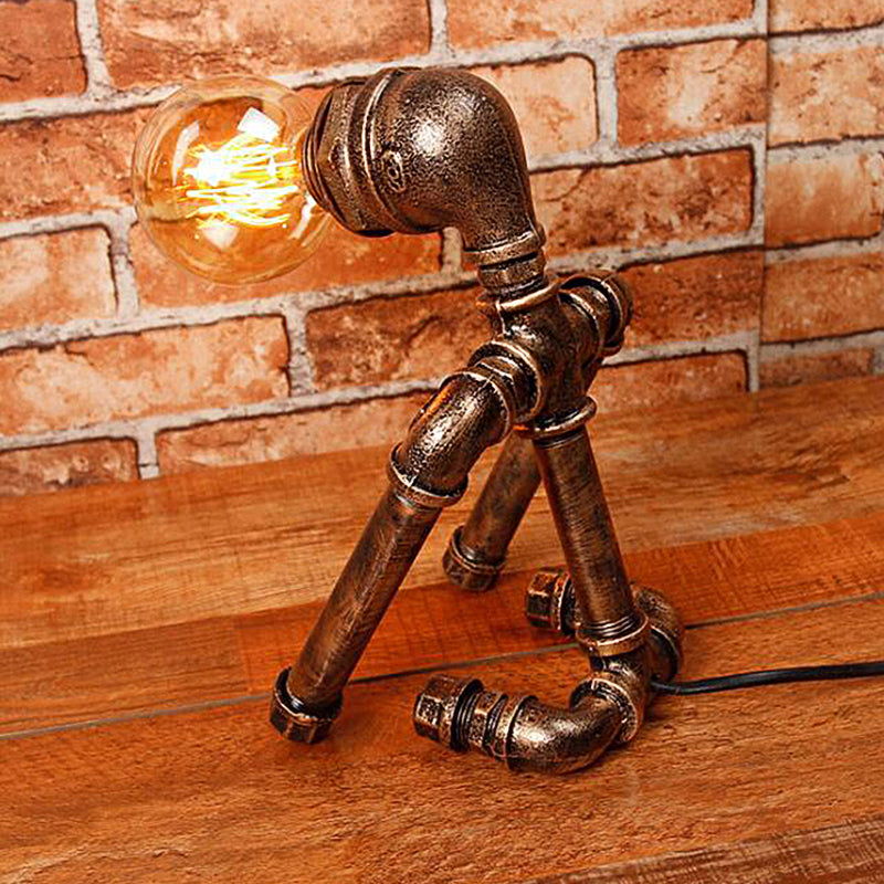 Versatile Robot Table Lamp: Standing/Sitting Metallic Pipe Light For Coffee Shop - Industrial Style