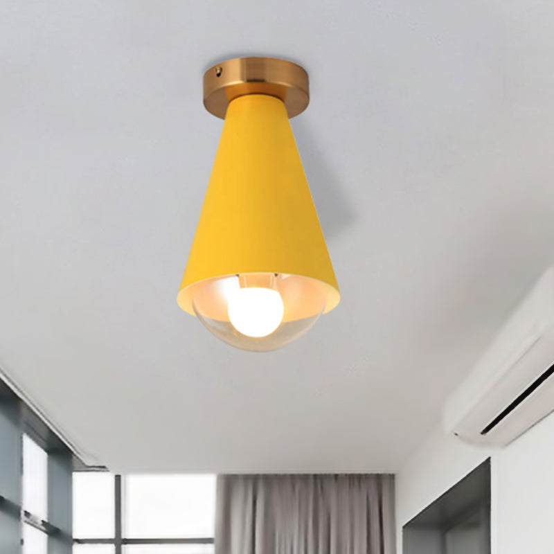 Modern Metal and Glass Flush Mount Ceiling Light - White/Pink/Yellow/Coffee - 1 Head Corridor Fixture