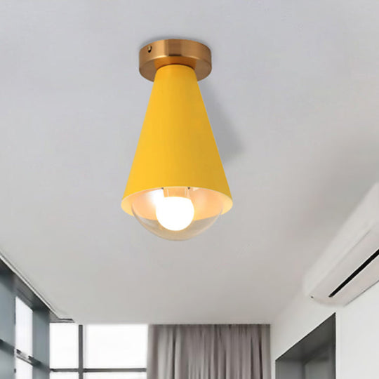 Modern Metal And Glass Flush Mount Ceiling Light - White/Pink/Yellow/Coffee 1 Head Corridor Fixture